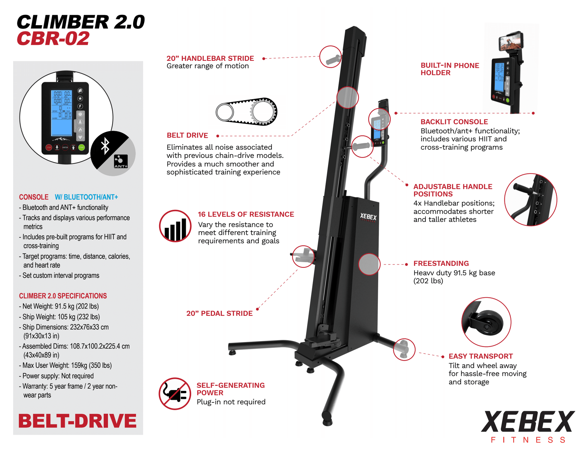 Xebex Climber 2.0 Smart Connect with Stepper Rail - Ex Demo - $6240.36 + gst