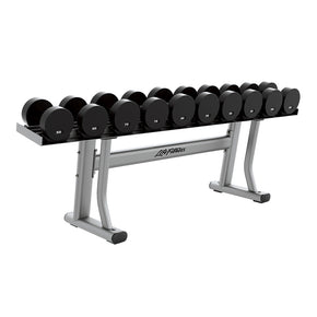 The Signature Series Single Tier Dumbbell Rack holds five pairs of dumbbells.